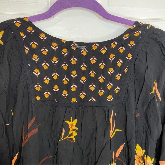 SOLD🖤Billabong Ella Bella Black & Orange Floral Fall Peasant Top Small New - Picture 12 of 16